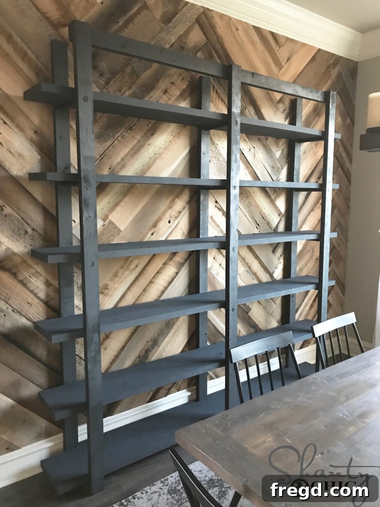 Craft Your Own Modern Farmhouse Dish Display 22 Mid-installation of shelves, showing several shelves in place