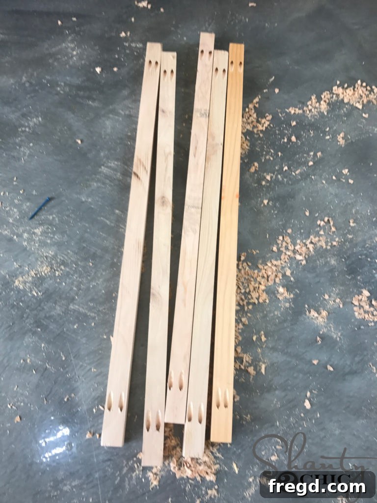 Craft Your Own Modern Farmhouse Dish Display 8 Drilling pocket holes into the cleat pieces using a Kreg Jig