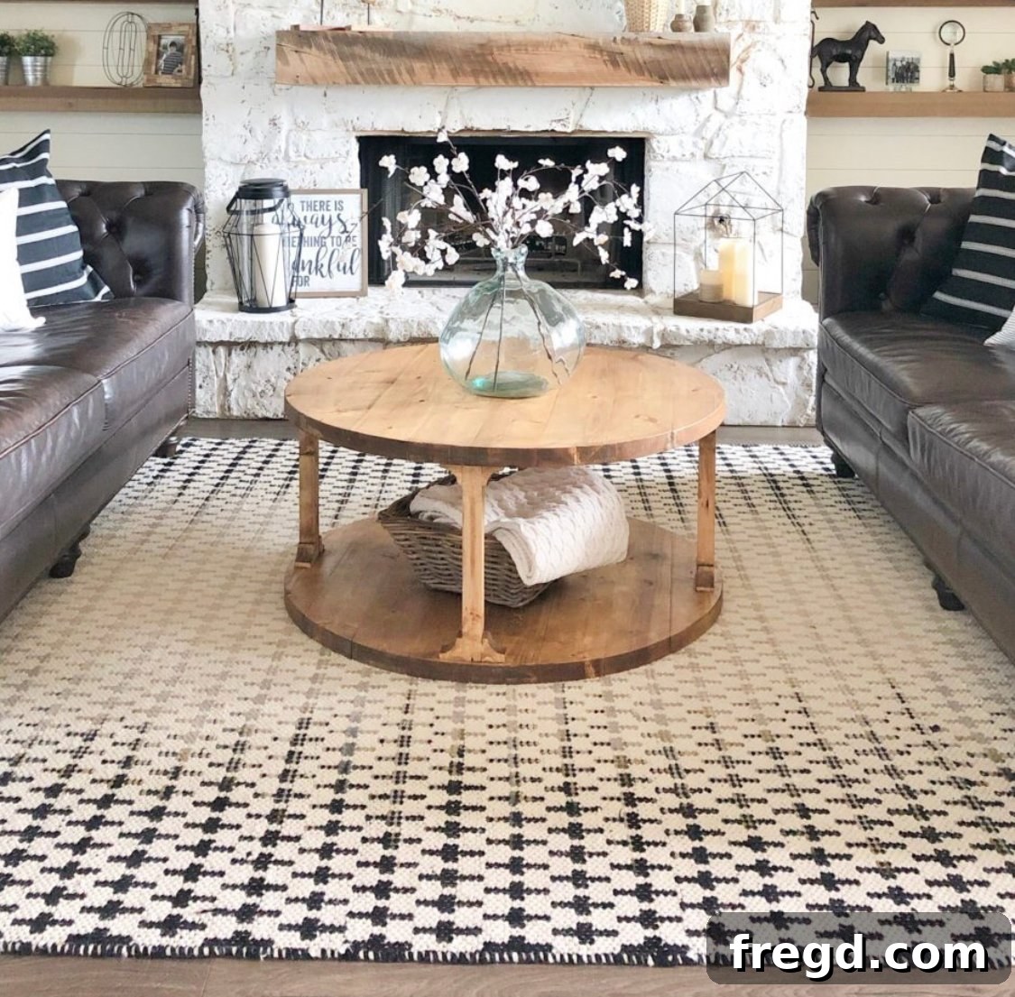 Stylish DIY round coffee table with a finished stain, ready for display