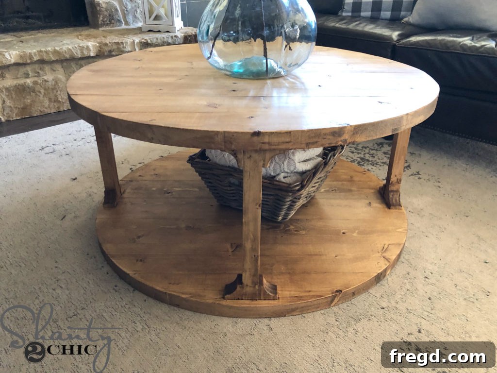 Another perspective of the budget-friendly DIY round coffee table