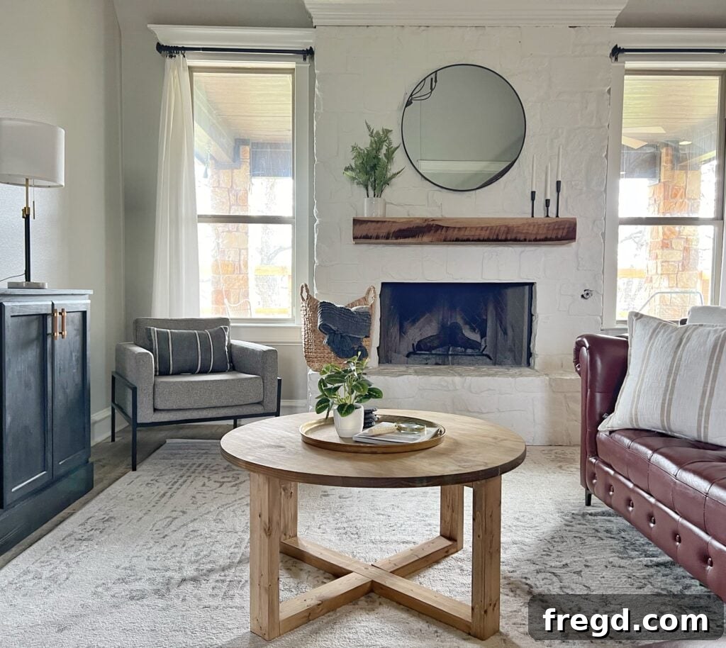 Another DIY round coffee table design featuring a different base