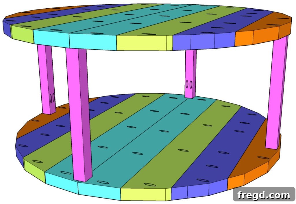 Attaching the coffee table bottom to the legs with wood screws and glue for stability