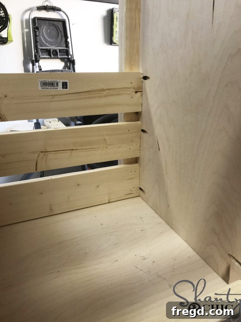 Securing Front Slats for Lumber Cart Scrap Bins with Brad Nails