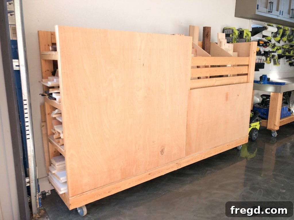 Integrated Scrap Wood Storage Bins on DIY Lumber Cart