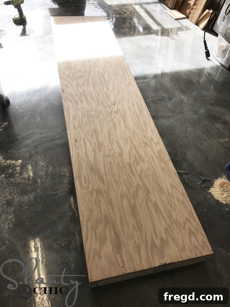 Attaching Plywood Bottom to Reinforced Lumber Cart Base