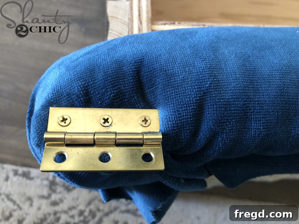 Installing Hinges on Lids of DIY Storage Trunk and Ottomans