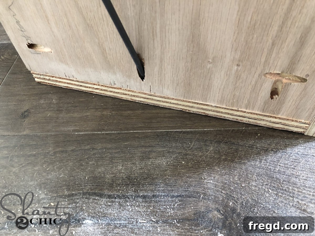 Plywood Cutting and Kreg Jig Pocket Hole Preparation for DIY Ottoman Build