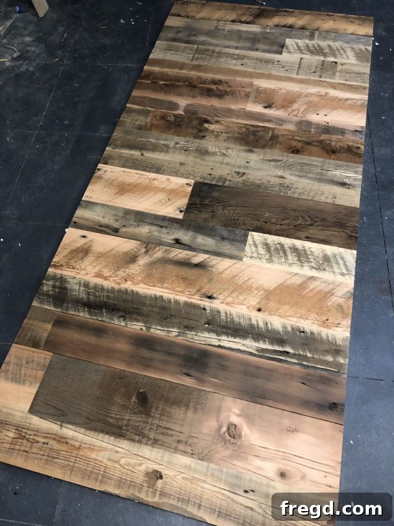 Close-up of rustic wood planks on a bypass closet door