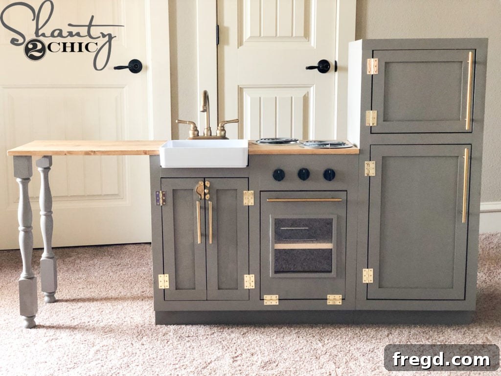 Large DIY Play Kitchen with Farmhouse Sink and Realistic Burners