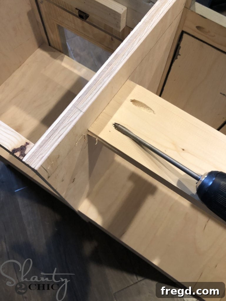 Installing the sink support for the farmhouse sink