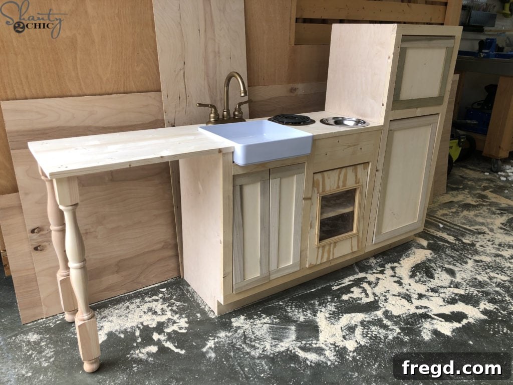 Securing the countertop to the leg assembly and sink cabinet