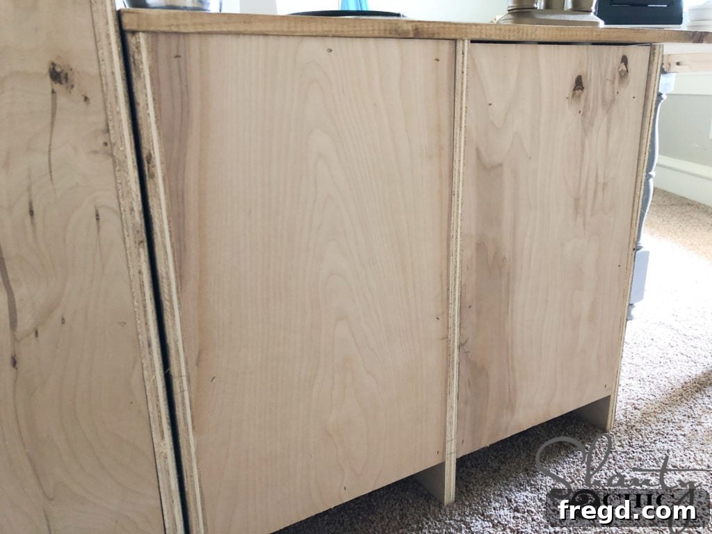 Attaching the back panels with staples and wood glue