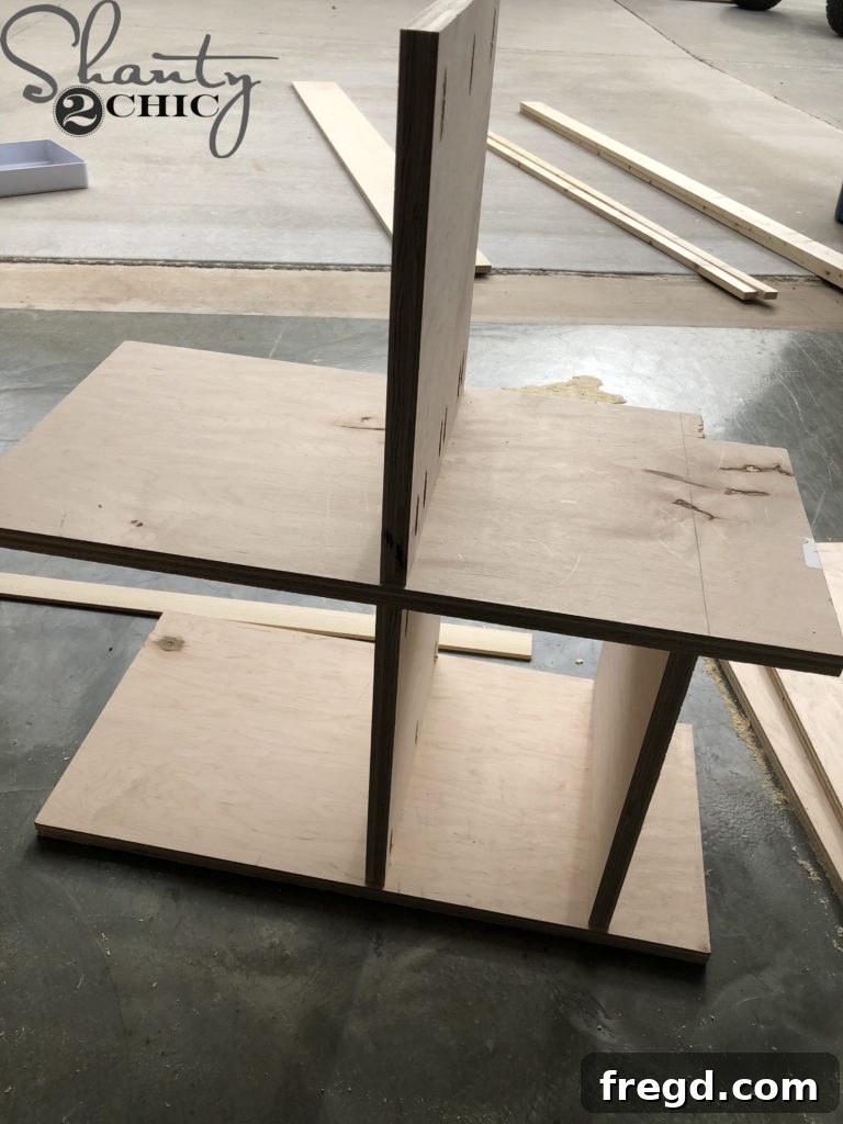 Adding the middle sink panel to complete the cabinet structure