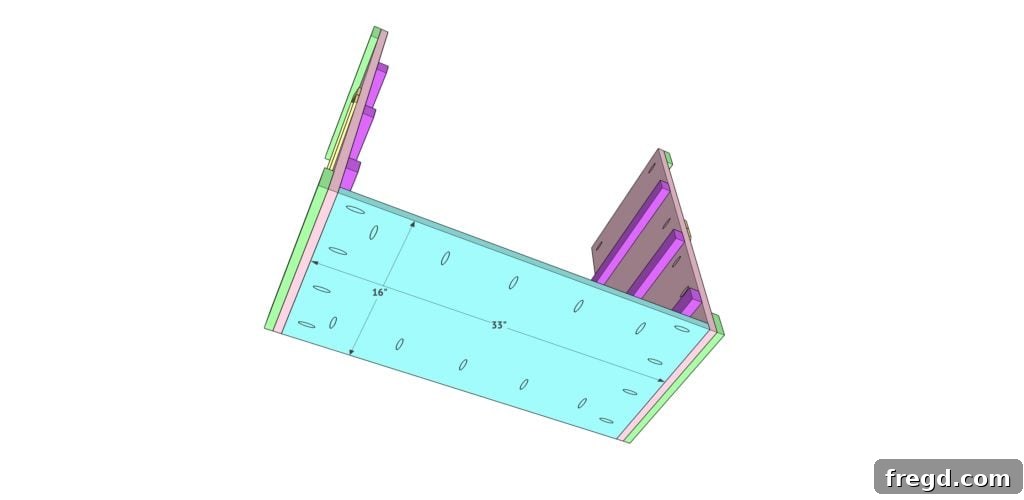 Attaching the plywood base to the assembled dresser sides