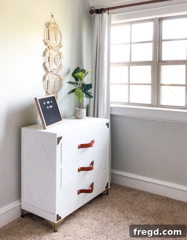 Close-up of the DIY Rustic Glam Dresser showcasing its unique details