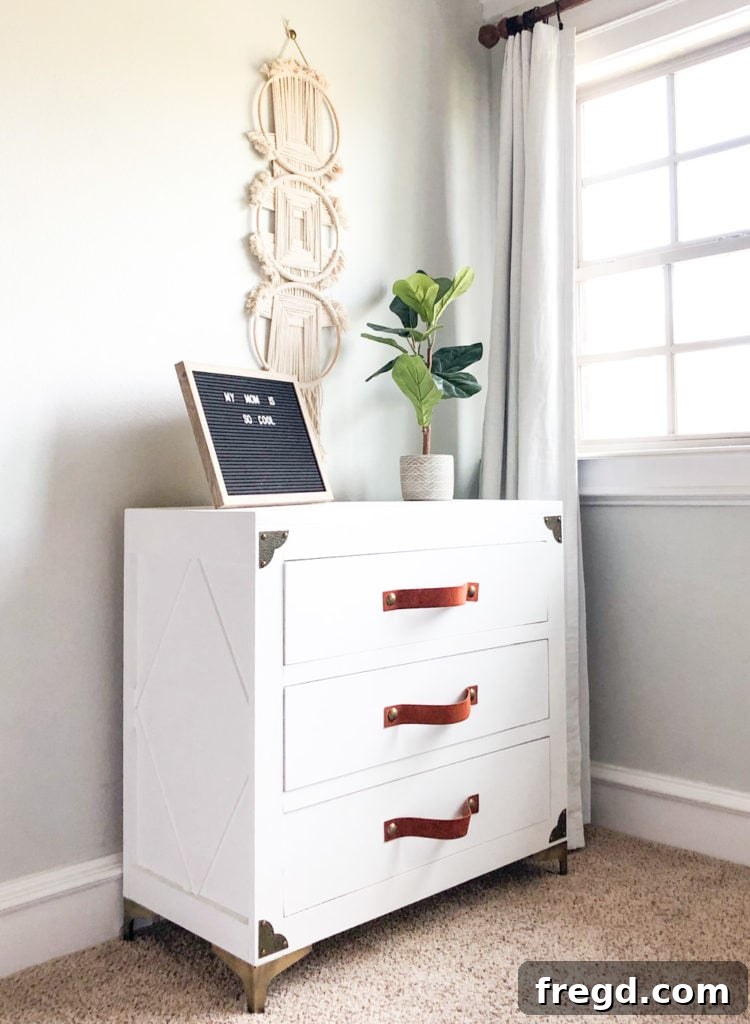 Final stunning image of the completed DIY Rustic Glam Dresser