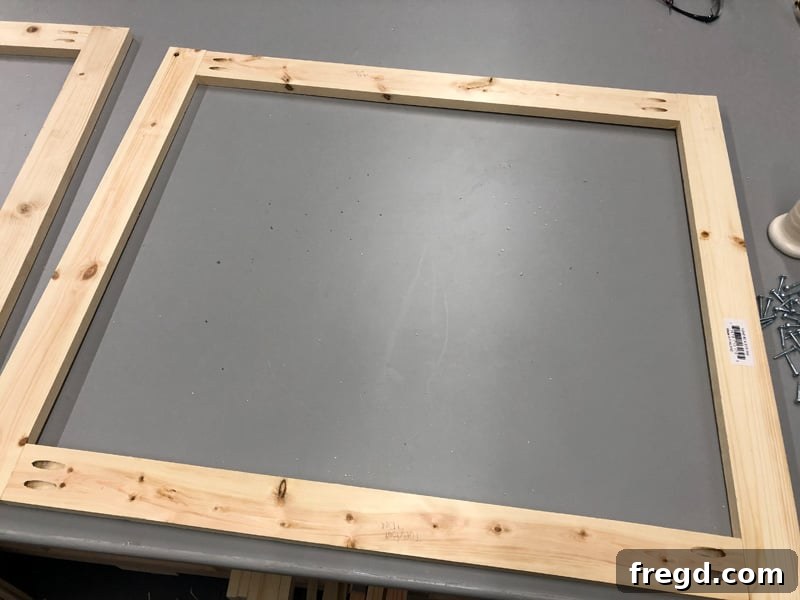 Detailed view of pocket hole joinery for the dresser's back frame