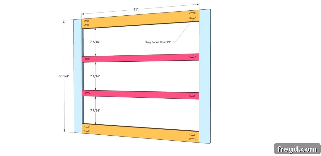 Assembly of the front face frame with integrated drawer dividers