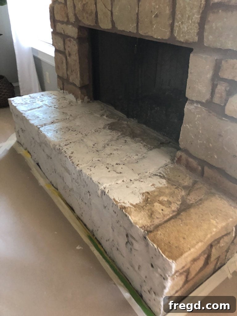 Detailed progress of mortar application on stone