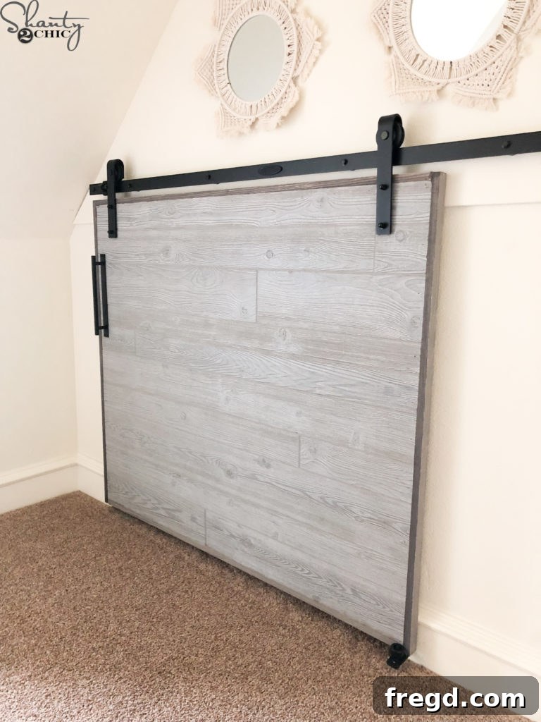 Another view of the custom DIY Barn Door in its home