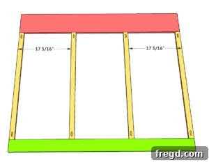 Diagram showing assembly of barn door frame with pocket holes
