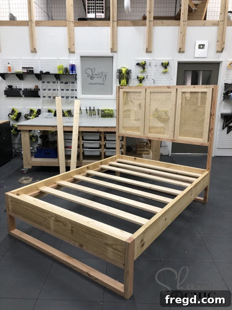 Attaching bed slats to the cleats with wood screws.