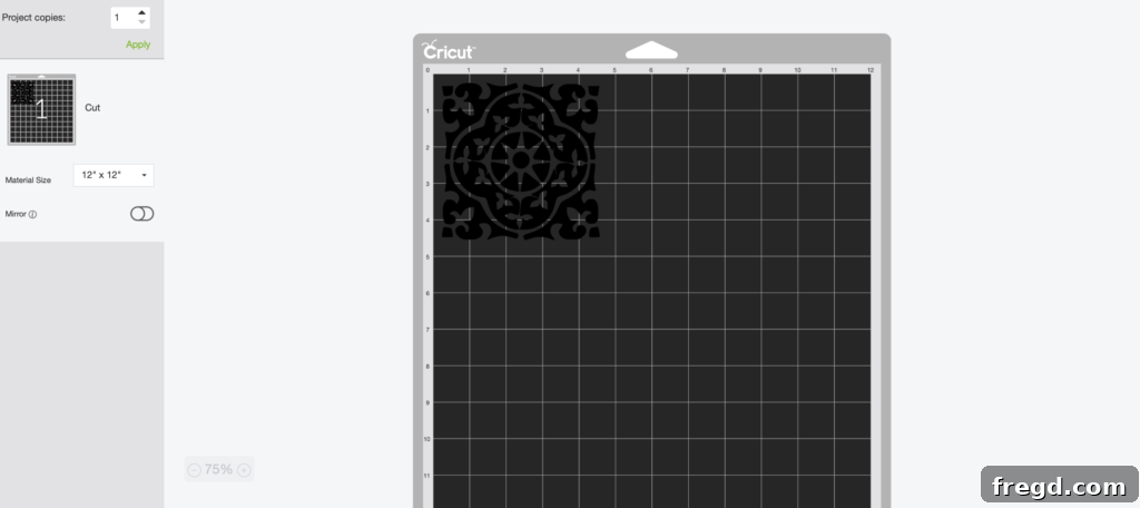 Infusible Ink Prepare To Be Amazed 4 Cricut Design Space screen showing design on mat and 'Mirror On' option