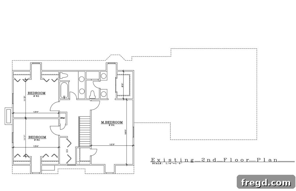 Original second floor plan of the flip house layout