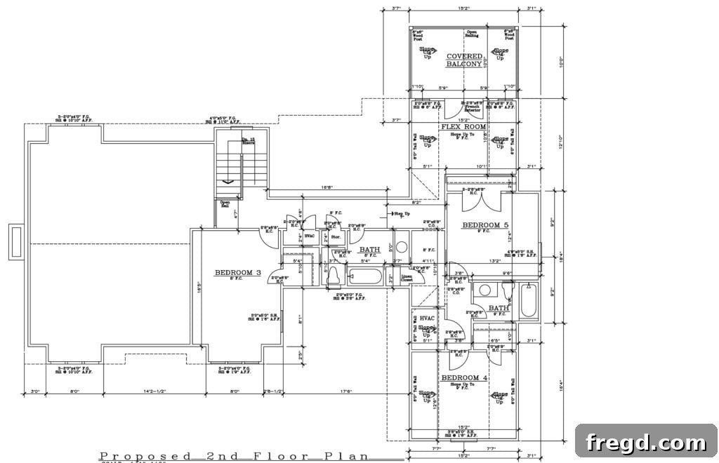 Proposed second floor plan of the Shanty2Chic Flip House, showing new additions