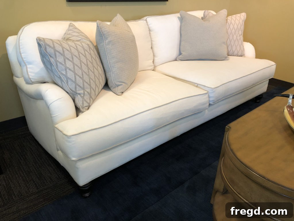 Stylish CORT sofa selected for flip house living room