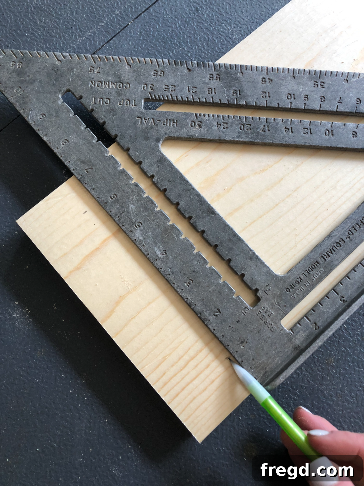 Build Your Own Faux Drawer Console Table 2 Preparing apron pieces with a speed square and pocket holes.