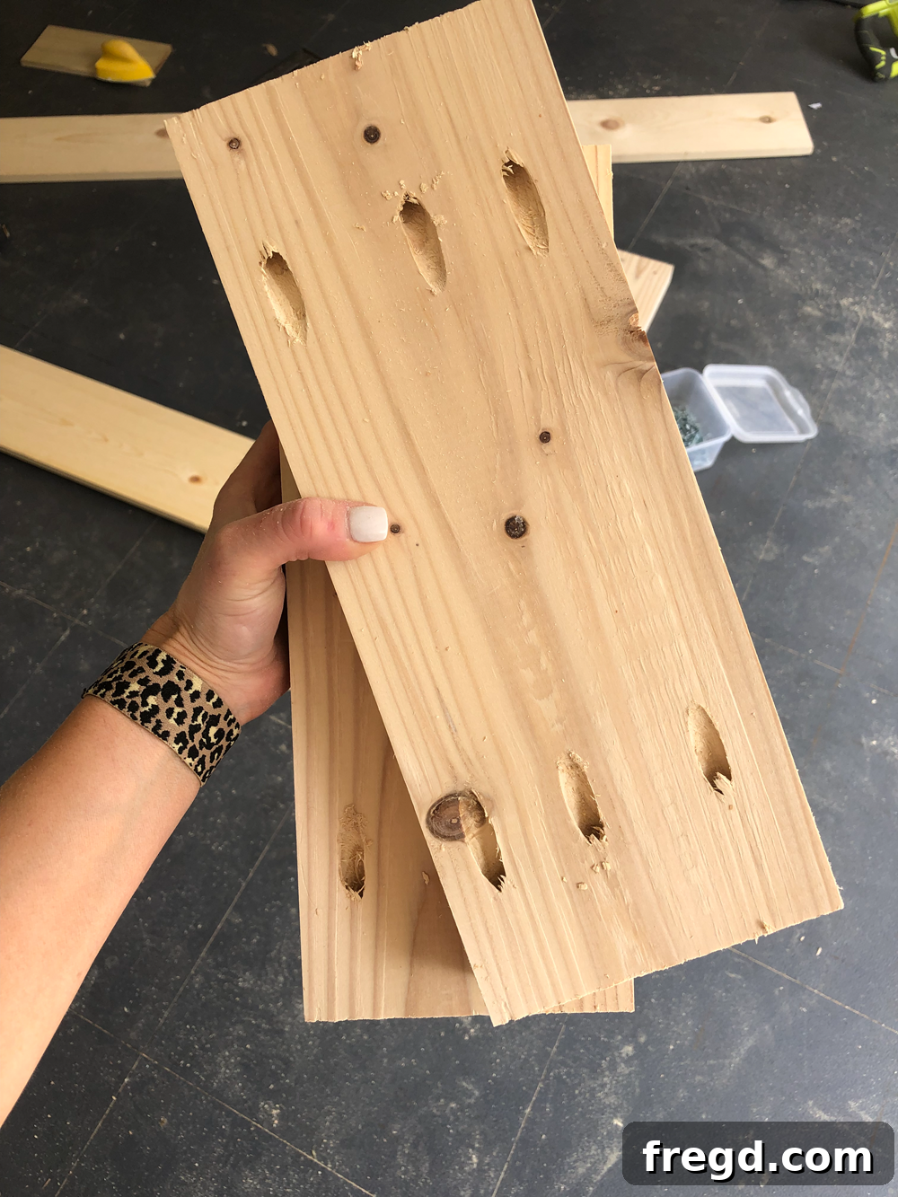 Build Your Own Faux Drawer Console Table 17 Underside view of shelf supports clearly showing the drilled pocket holes.