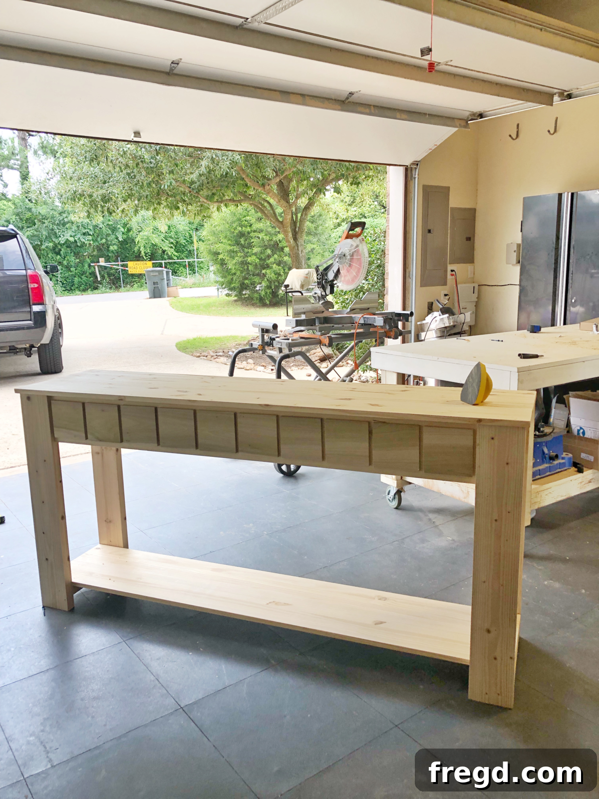 Build Your Own Faux Drawer Console Table 32 A freshly built DIY faux drawer console table, unpainted and ready for finishing.