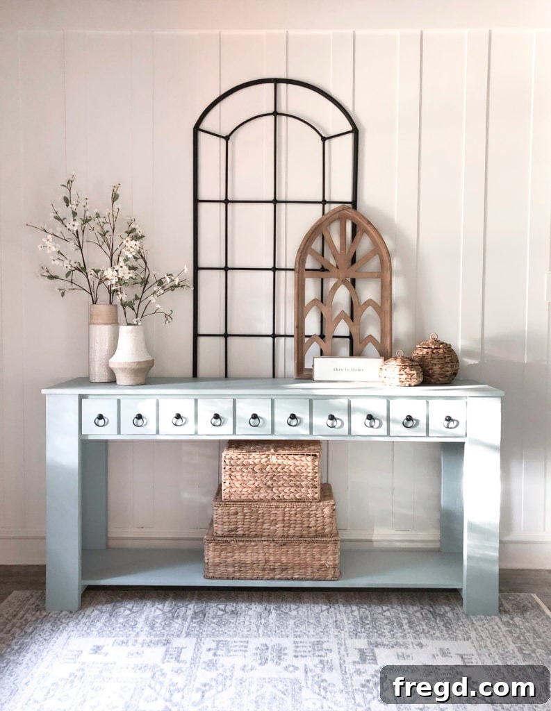 Build Your Own Faux Drawer Console Table 35 Another captivating view of the styled console table, highlighting its versatile functionality and thoughtful design.