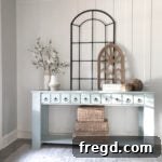 Completed DIY Faux Drawer Console Table project summary image.