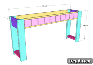 Build Your Own Faux Drawer Console Table 43 The two leg assemblies joined to form the main table frame.