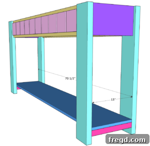 Build Your Own Faux Drawer Console Table 44 The bottom shelf being installed onto the supports.