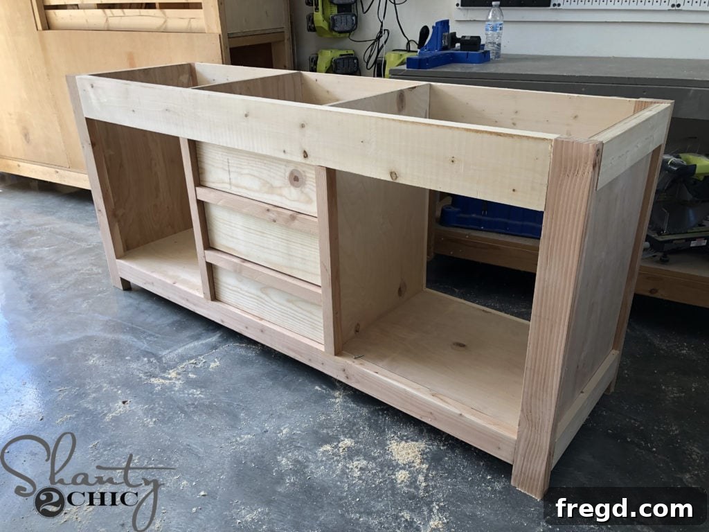 DIY Rustic Double Sink Bathroom Vanity with Barn Door Storage 27 Attached drawer faces on DIY Bathroom Vanity