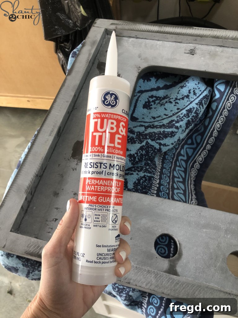 DIY Rustic Double Sink Bathroom Vanity with Barn Door Storage 38 Silicone sealant for undermount sink