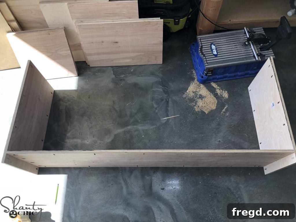 DIY Rustic Double Sink Bathroom Vanity with Barn Door Storage 5 Vanity Sides and Bottom Assembled