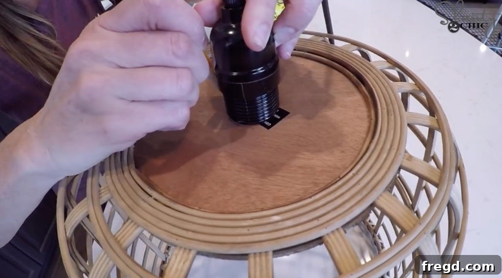 Tracing the light socket base on the basket