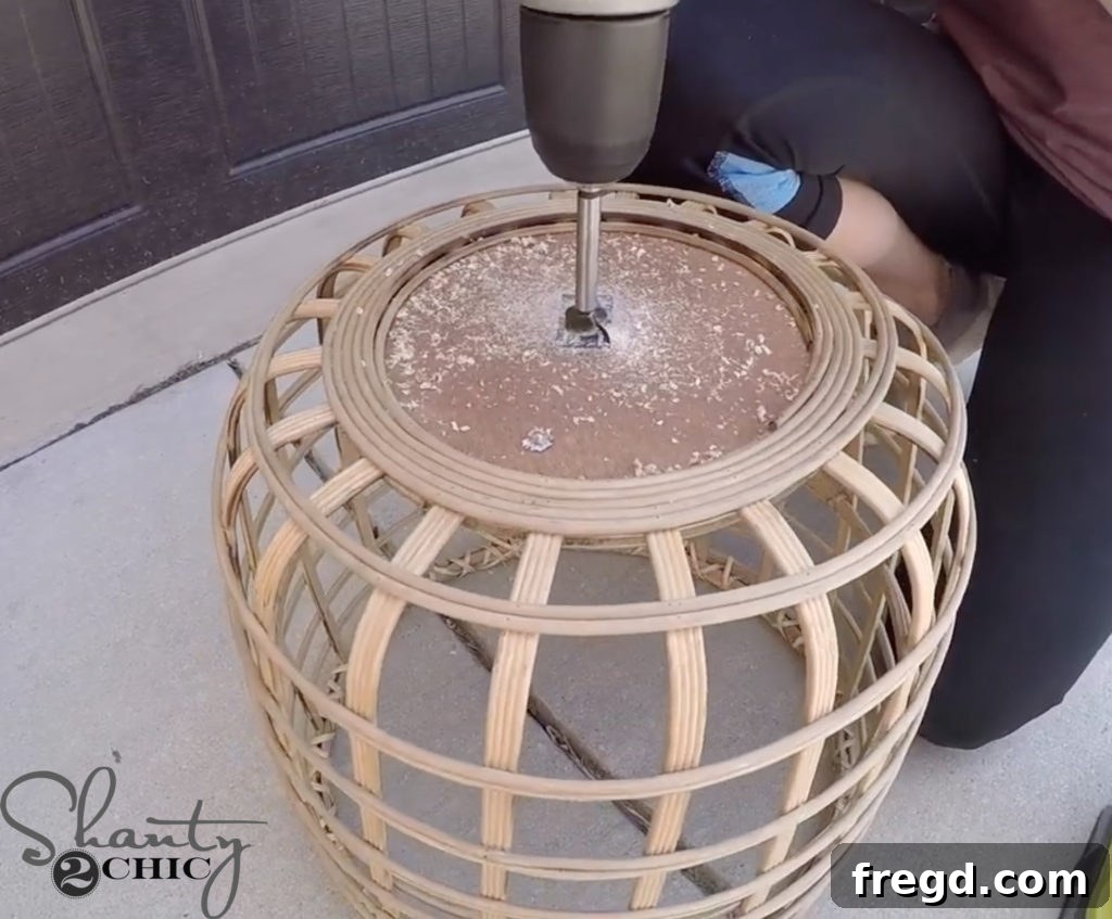 Drilling a pilot hole with a Forstner bit