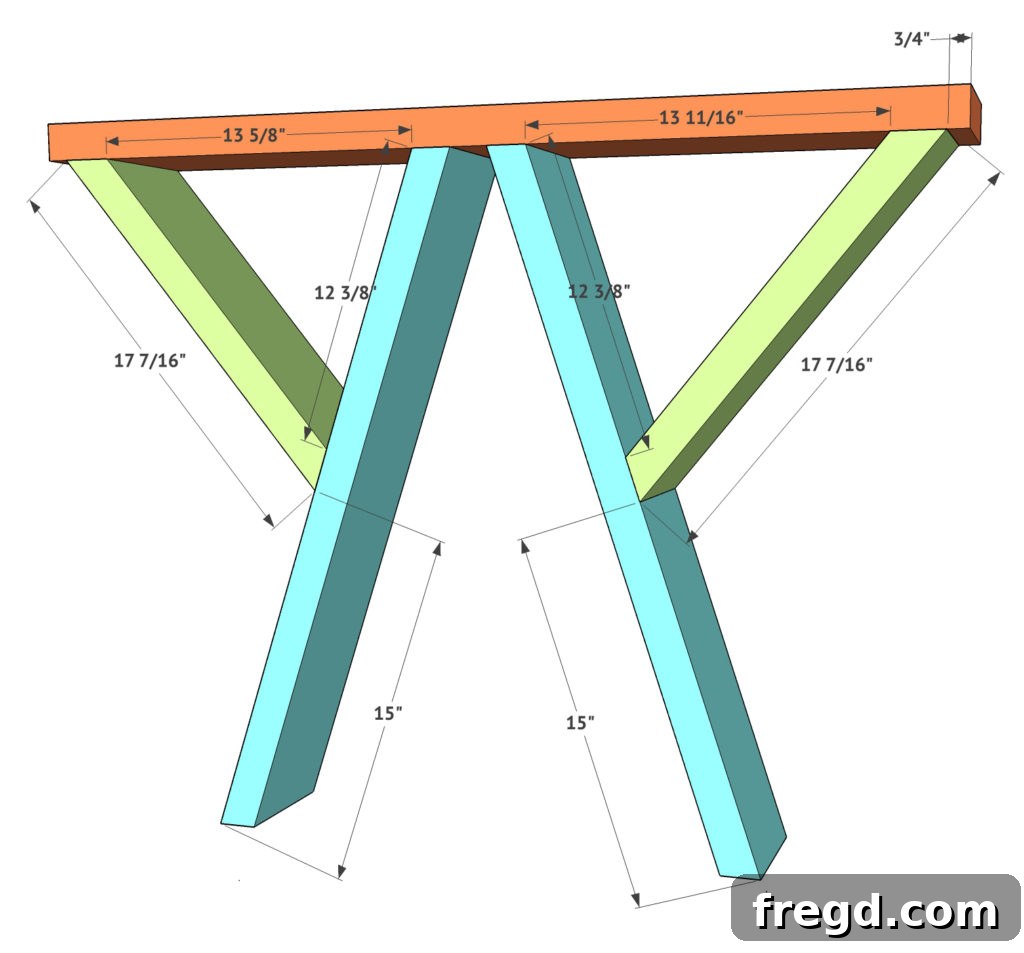 Sawhorse Chic: A DIY Modern Farmhouse Dining Table 12 Diagonal brace being fitted into a sawhorse table leg assembly