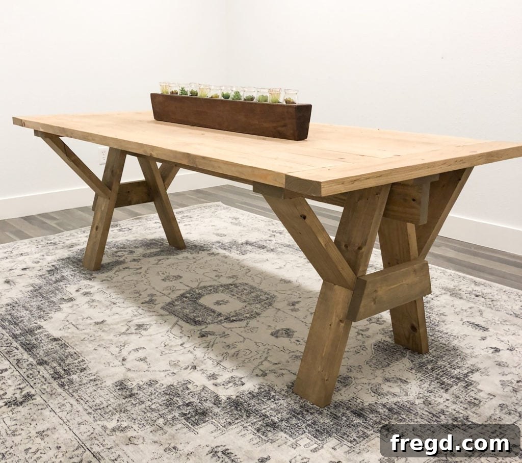 Sawhorse Chic: A DIY Modern Farmhouse Dining Table 29 Finished modern farmhouse dining table in an office setting, ready for use