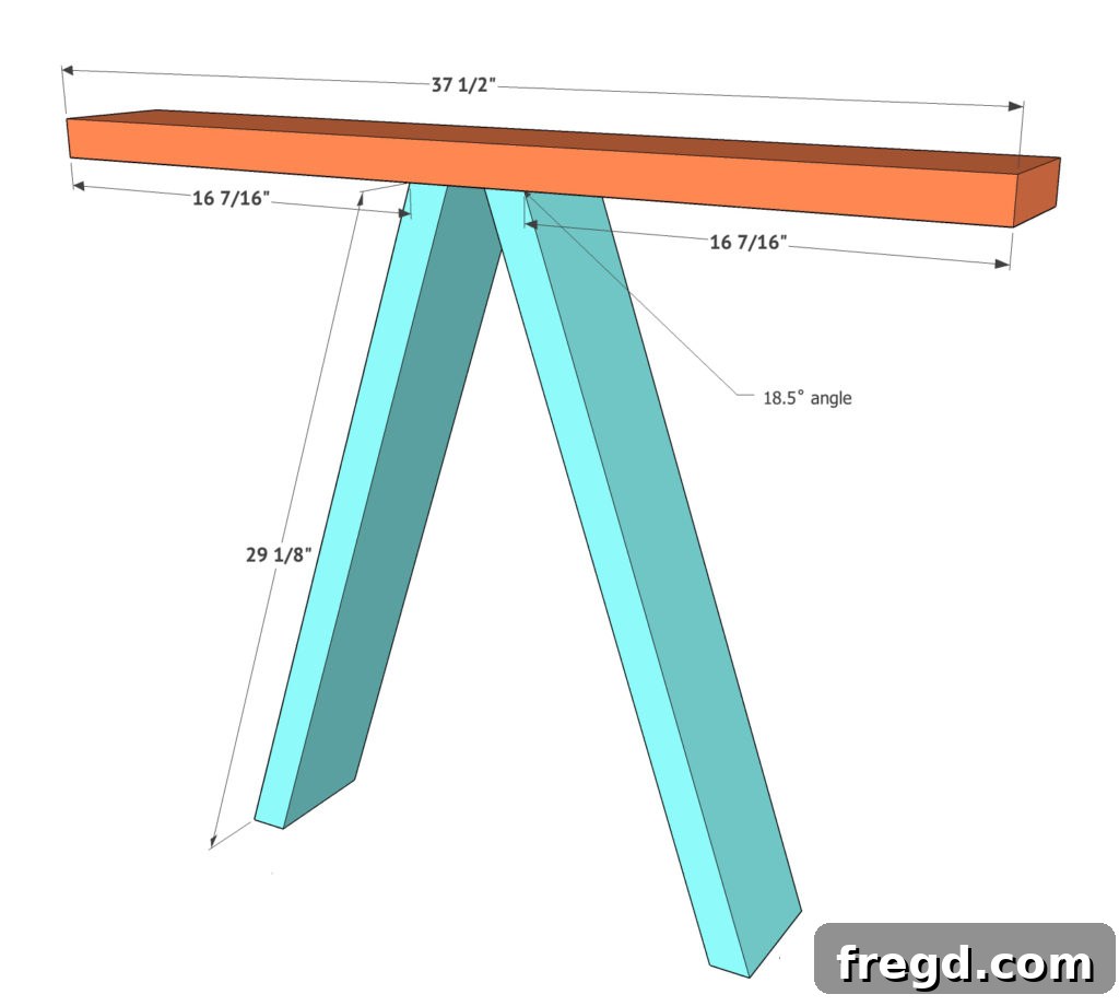 Sawhorse Chic: A DIY Modern Farmhouse Dining Table 7 Sawhorse table leg assembly with angled cuts and a top runner