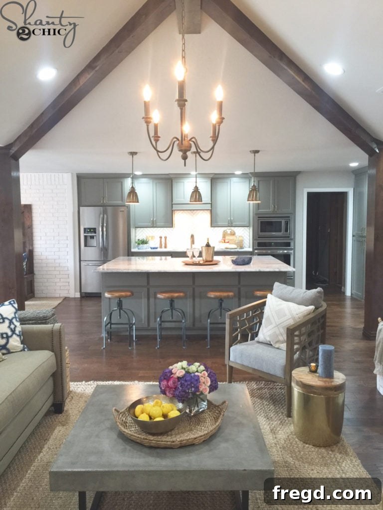 Another before image illustrating the separation between the kitchen and living spaces in the Davis home.