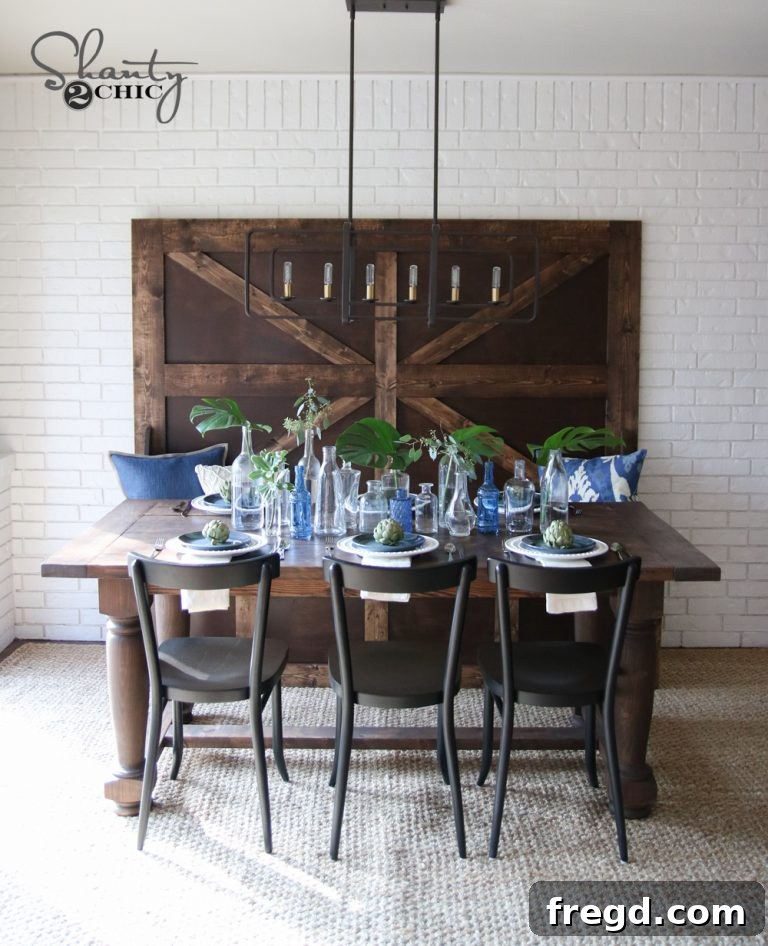 After photo showcasing the 6ft farmhouse dining table paired with the high-back bench in the Davis kitchen.