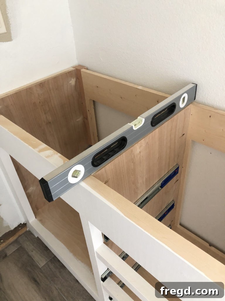 Installation of the custom double vanity
