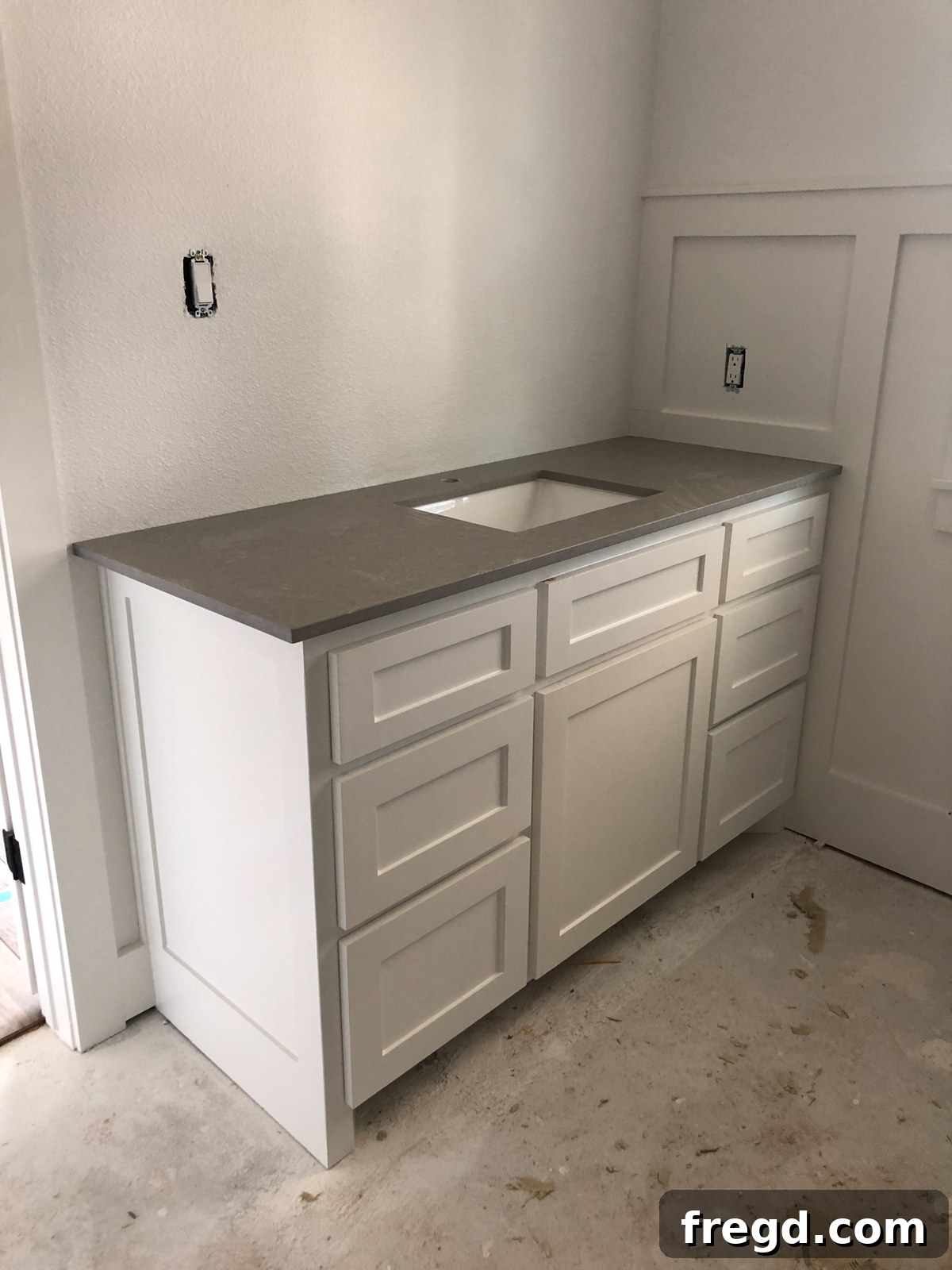 Shanty2Chic House Flip: Episode 3 6 Concrete Grey quartz countertop from Arizona Tile, showcasing its modern light grey hue