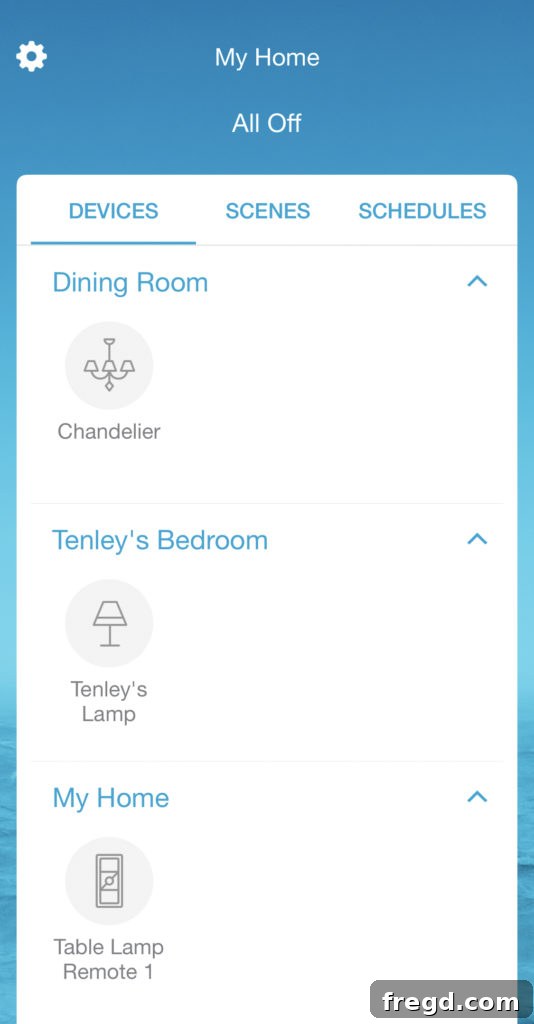 The Shanty Flip Episode 6 3 The intuitive Caséta by Lutron smartphone app displaying lighting control options